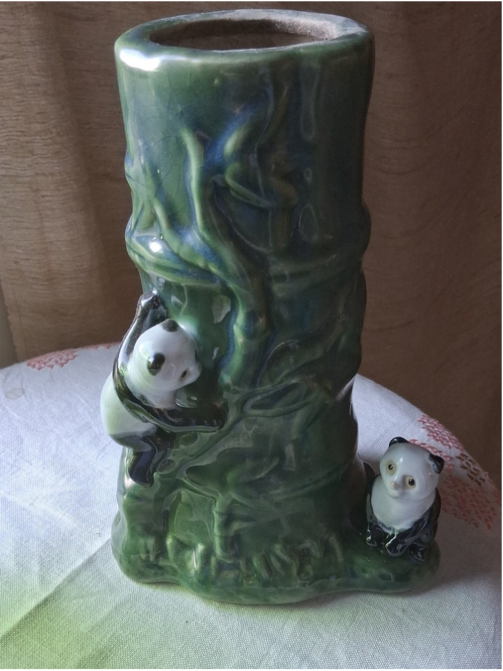 Green Ceramic Panda Bamboo Vase